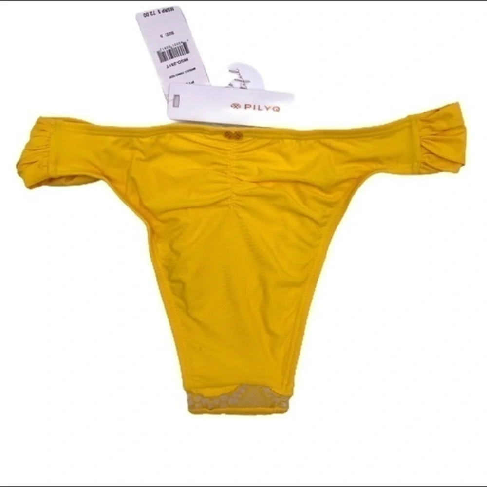 PilyQ Revolve Lace Fanned Teeny Cheeky Bikini Bottom Yellow Gold NWT